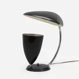 Cobra table lamp by Greta Magnusson Grossman, 1948, enameled aluminum, chrome-plated steel, sold Jan 2023
