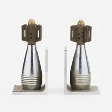 U.S. Navy commemorative bookends, pair by Modern, c. 1945, steel, brass, sold Jan 2023