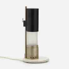 Adjustable table lamp, model 12445 by Angelo Lelii, c. 1954, enameled aluminum, chrome-plated brass, frosted glass, sold Jan 2023