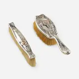 Brush set by George W. Shiebler & Co., sterling silver, 14 karat rose gold, horse hair, sold Jan 2023
