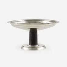Compote by Lurelle Guild, c. 1935, chrome-plated metal, lacquered wood, sold Jan 2023