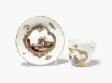 Um 1745–1750 by Tasse und Untertasse mit Bataillenmalerei Meissen, drawing, sold Jun 2026