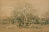 Brunnen der Villa Borghese by Arthur Calame, 1895, charcoal, offered Jun 2026