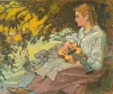 Die Lautenspielerin by Alexander Leo Soldenhoff, 1908, oil on board, offered Jun 2026