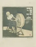 Handbub mit Butterfass by Carl August Liner, color woodcut, offered Jun 2026