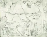 San Salvatore I, Figuren auf der Strandpromenade mit San Salvatore by Albert Müller, drypoint, sold Jun 2026