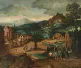 Die drei Engel besuchen Abraham im Hain von Mamre by Lucas van Gassel, oil on panel, offered Mar 2026