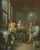 Werkstatt Rauchende und trinkende Triktrak-Spieler in einem Interieur by Jacob Duck, oil on canvas, sold Mar 2026