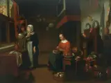 zugeschrieben Kücheninterieur mit einer Magd beim Apfelschälen und einem Liebespaar by Reynier Covyn, oil on panel, offered Mar 2026