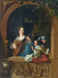 zugeschrieben Lautenspielerin am Fenster by Pieter Leermans, oil on panel, sold Mar 2026