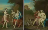 zugeschrieben Gegenstücke: Diana und Kallisto by Frans van Mieris d.J., oil on copper, sold Mar 2026