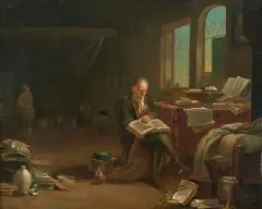 Gelehrter in seiner Studierstube by Justus Juncker, oil on panel, offered Mar 2026