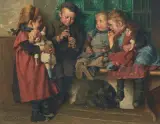 Der kleine Blockflötist by Max Arenz, 1910, oil on panel, sold Mar 2026