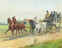 Die Postkutsche by Carl Franz Bauer, oil on board, offered Mar 2026