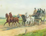Die Postkutsche by Carl Franz Bauer, oil on board, offered Mar 2026
