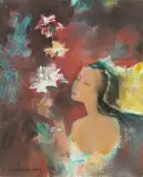 Mädchen mit weissen und rosaroten Blüten by Pham Thuc Chuong, oil on canvas, sold Mar 2026