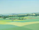 Champs jaunes et verts by Daniel Levigoureux, 1988, oil on canvas, sold Mar 2026