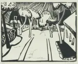 Dorfstrasse mit blühenden Kastanien by Karl Schmidt-Rottluff, 1919, woodcut, sold Mar 2026
