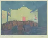 Vor der Bude by Martha Cunz, 1907, color woodcut, sold Mar 2026