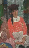 Sitzende Frau mit roter Bluse und Katze by Adolf Herbst, 1948, oil on canvas, sold Mar 2026