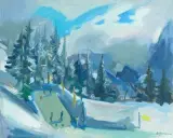 Curlingspiel in Rigilandschaft by Werner Hartmann, oil on canvas, offered Mar 2026