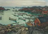 Nordischer Fischerhafen by Julius Seyler, oil on canvas, sold Nov 2025