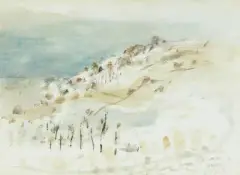 Landscape under mist and frost by Paul Nash, watercolor, sold Nov 2025