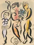 Les trois acrobates by Marc Chagall, 1956, color lithograph, offered Nov 2025