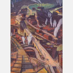 Industrial Cleveland by William C. Grauer, Oil on canvas, offered Dec 2023