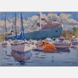 Cleveland Harbor Scene by Martin Linsey, 1982, Watercolor, offered Dec 2023