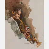 Coronet Player by Robert M. Moyer, Watercolor on board,Signed lower center. Cellophane wrapped, offered Dec 2023