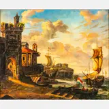 Coastal Scene by P. Bodsky, Oil on canvas, offered Dec 2023