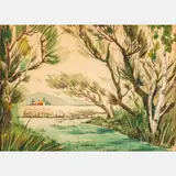 River Landscape by Bill Stacks, Watercolor, offered Dec 2023