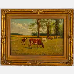 Landscape with Cows by Clinton Loveridge, Oil on canvas, offered Nov 2023