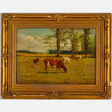 Landscape with Cows by Clinton Loveridge, Oil on canvas, offered Nov 2023