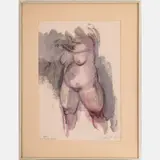 Study,Ink, Conte crayon by Shirley Aley Campbell, watercolor wash,Signed lower right, offered Nov 2023