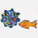 Mad Moon and Scarlet+Diablo Fish,Oil by Anna Arnold, acrylic, offered Sep 2022