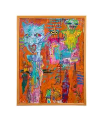Tomcat Painting" - 1986 by Ford Crull, oil and mixed media on paper laid to canvas, sold Feb 2026