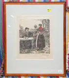 An Elderly couple outdoors by Jean-François Raffaëlli, etching with drypoint, sold Dec 2022