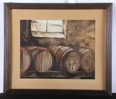 PA artist by Rea Redifer, watercolor of barrels, sold May 2024