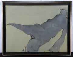 painting "Blue Nude by Tom Bostelle, oil on paper mounted on board, sold May 2024