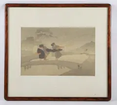 Untitled by Bertha Lum, woodblock print "Wind and Rain", sold May 2024