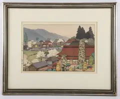 Untitled by Tōshi Yoshida, woodblock "Village of Plums", sold May 2024