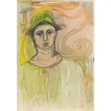 Untitled (Man in Green Hat) by Sandro Chia, 1986, watercolor and pencil on paper, sold Apr 2022