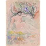 Untitled (Figure Over City/Figure with Cross) by Sandro Chia, 1983, watercolor and pencil on paper, sold Apr 2022