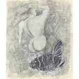 Untitled (Figure with Fish/Portrait of a Lady) by Sandro Chia, 1983, watercolor, sold Apr 2022
