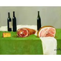 Ham and Wine by Konstantin Totibadze, 1997, oil on canvas, sold Apr 2022