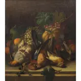Untitled (Still Life with Game and Fruit) by Joseph Correggio, 1880, oil on canvas, sold Apr 2022
