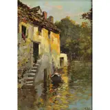 Venice Canal by Felice Giordano, oil on canvas board, sold Apr 2022