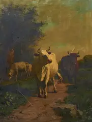 Cows at Pasture by Constant Troyon, oil on canvas, sold Apr 2022